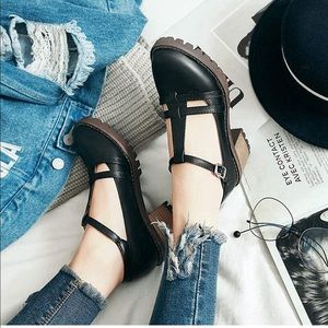 NEW XBAO Black T-Strap Ankle Mary Jane Platform Oxford Block Heel Chunky Heels